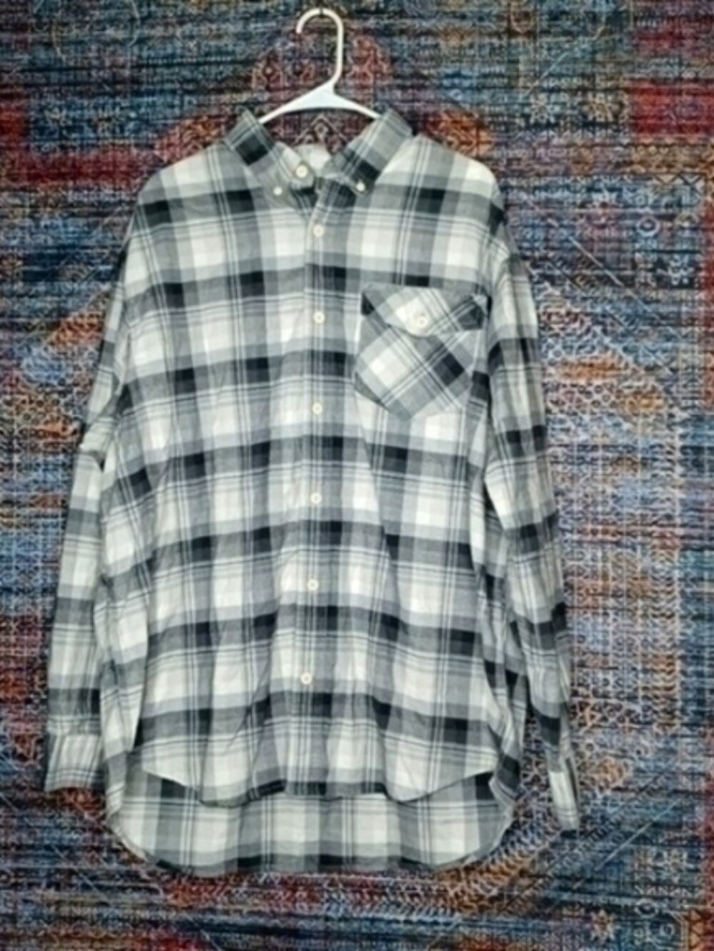 Duluth mens white gray black plaid Iron Mountain oxford button XL 74250 EUC
